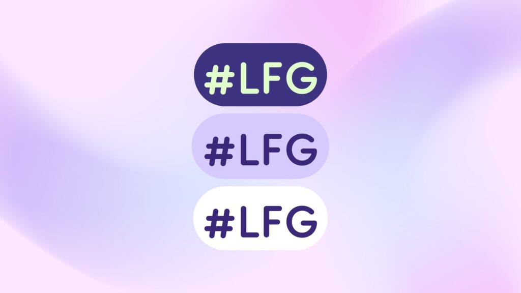 purple pink gradient blog header with the text #lfg lfg lfg